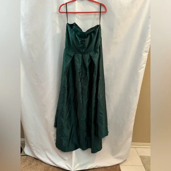 Alfred Sung Strapless Satin High Low Gown Hunter Green Size 18 - Picture 3 of 6